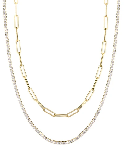 Adornia Gold Tennis and Paperclip Chain Necklace Set