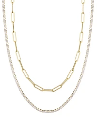 Adornia Gold Tennis and Paperclip Chain Necklace Set