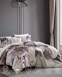 Bebejan Dahlia Bedding 100% Cotton Sateen 5 Piece King Size Reversible Comforter Set