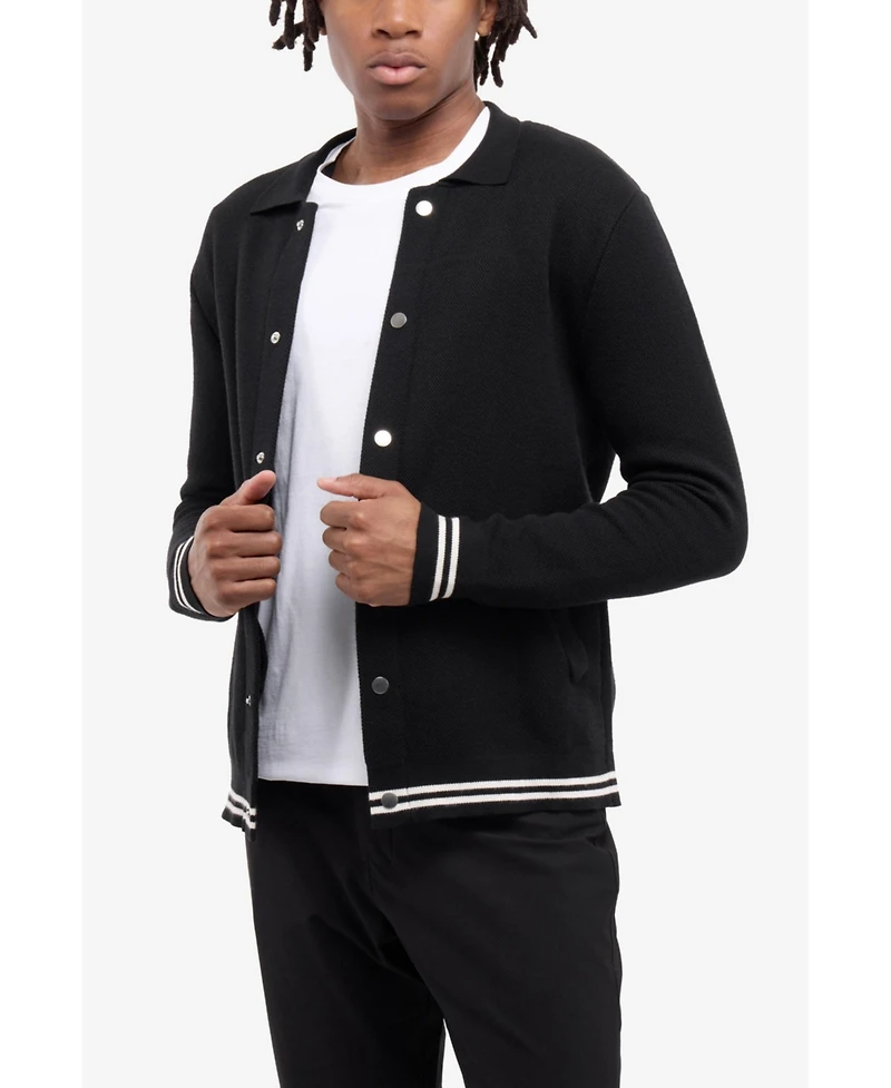 Spring + Mercer Men's Long Sleeve Sweater And Full Buttoned With Rib