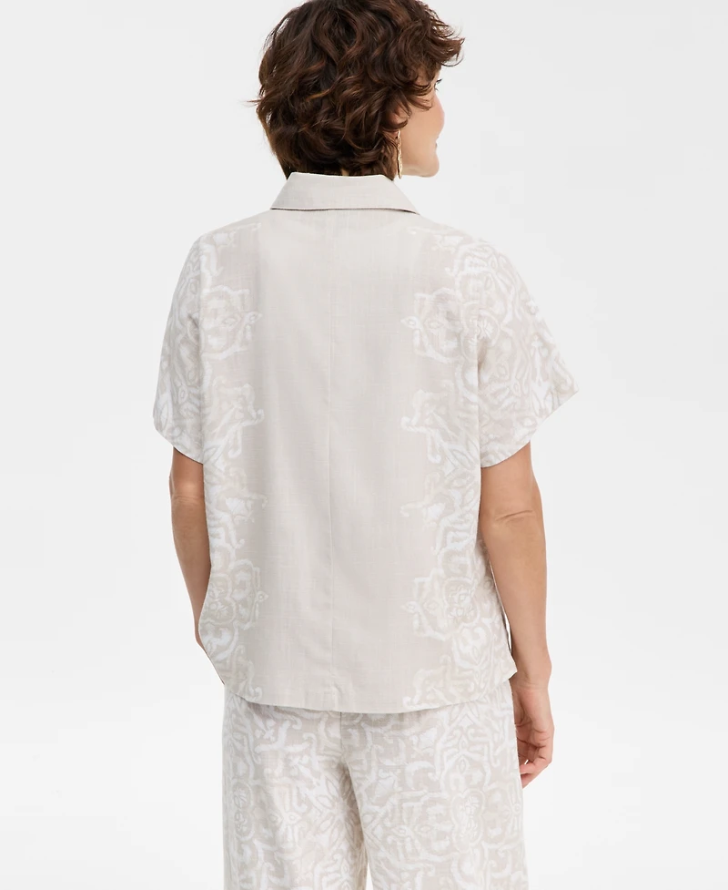 Jm Collection Women's Printed Button-Up Short-Sleeve Shirt, Macy's Exclusive