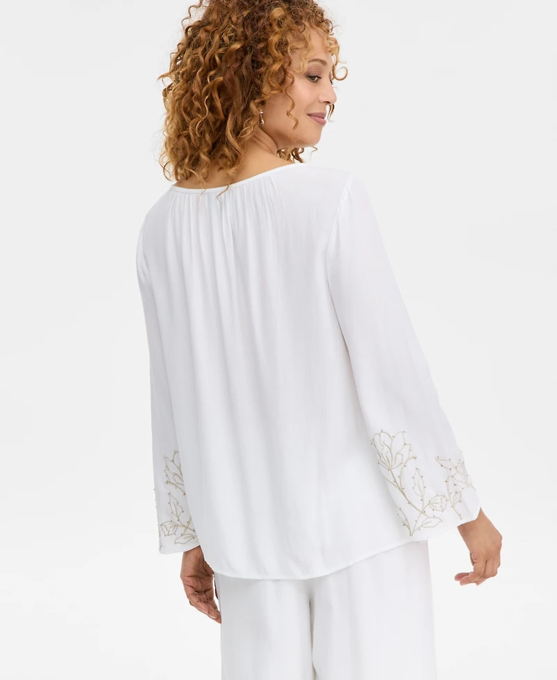 Jm Collection Women's Floral Embroidered Blouse, Macy's Exclusive