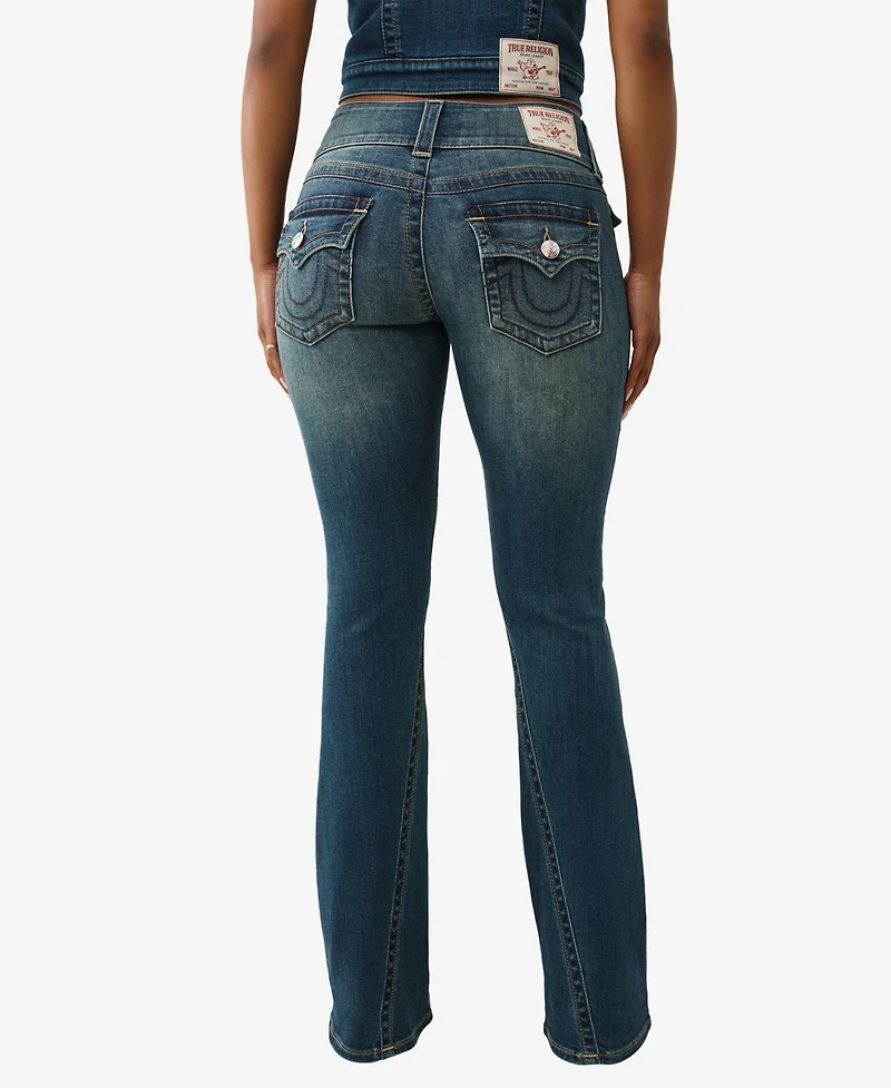 True Religion Women's Y2K Joey Flare Mid Rise Flap Jeans