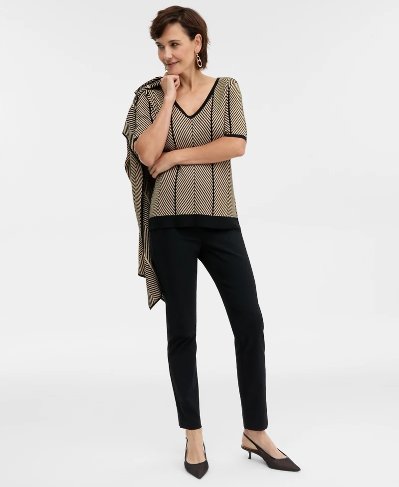 Jm Collection Women's Short-Sleeve Herringbone Stitch Sweater, Macy's Exclusive