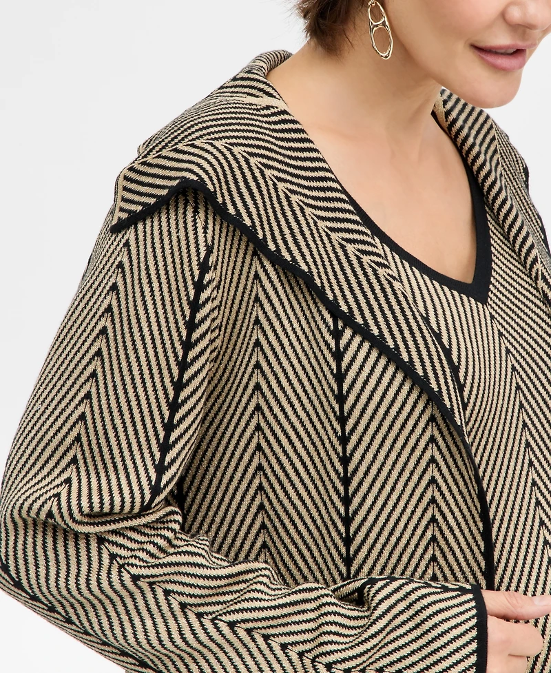 Jm Collection Petite Long-Sleeve Herringbone Cardigan, Macy's Exclusive