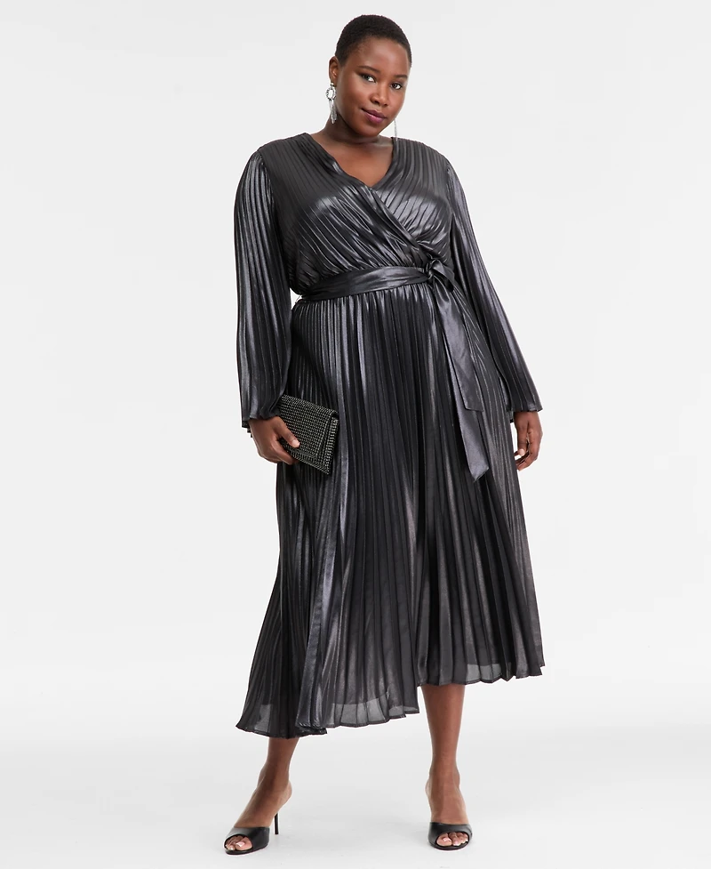 I.n.c. International Concepts Plus Foil-Print Pleated Maxi Dress, Macy's Exclusive
