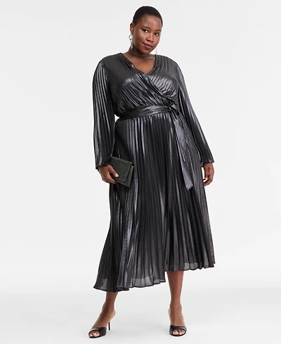 I.n.c. International Concepts Plus Foil-Print Pleated Maxi Dress, Macy's Exclusive