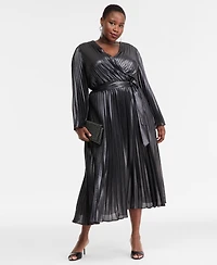 I.n.c. International Concepts Plus Foil-Print Pleated Maxi Dress, Macy's Exclusive