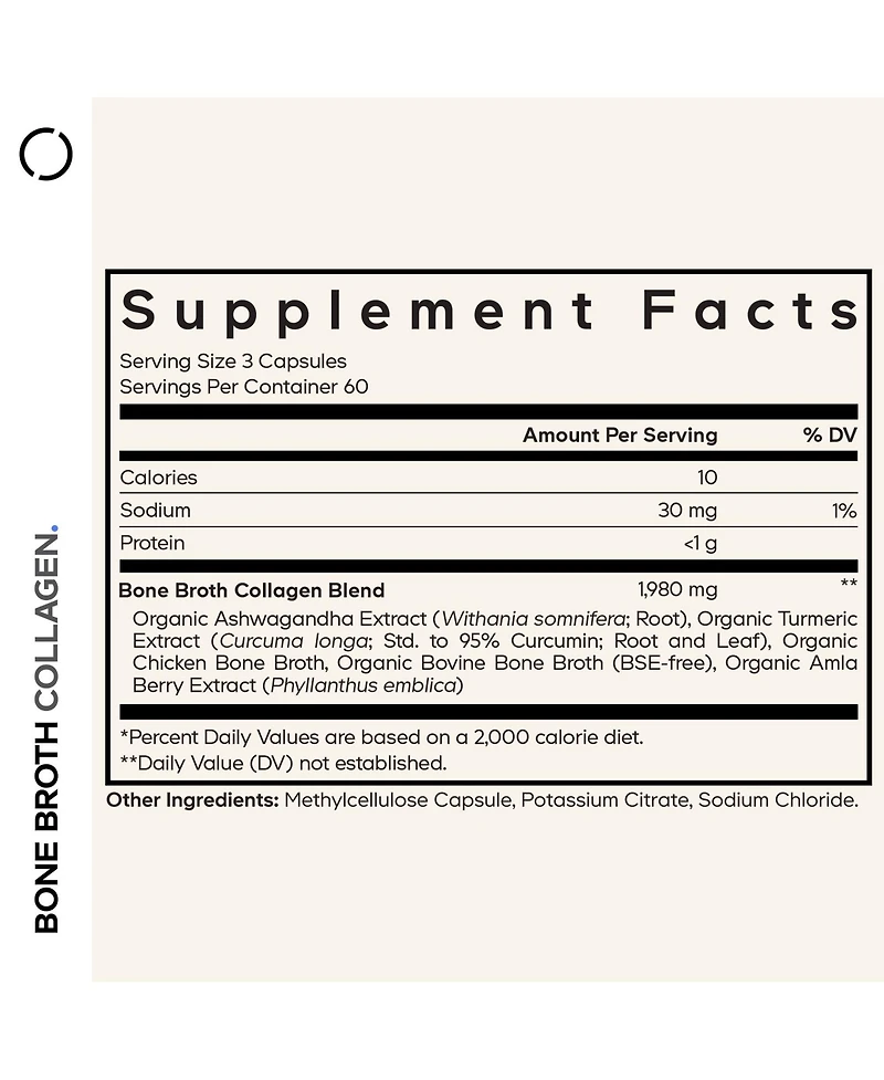 Codeage Organic Bone Broth Collagen Peptides Capsules Supplement, Grass Fed Beef Bone Broth, Free-Range Chicken Bone Broth, Turmeric & Ashwagandha