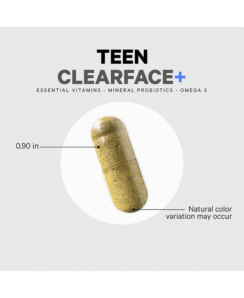 Codeage Teen Clearface Adolescent Face, Skin & Pimples, Vitamins A, C, D3, E, Pantothenic Acid, Niacin, Zinc Supplement Teenagers, Probiotics, L-Lysin