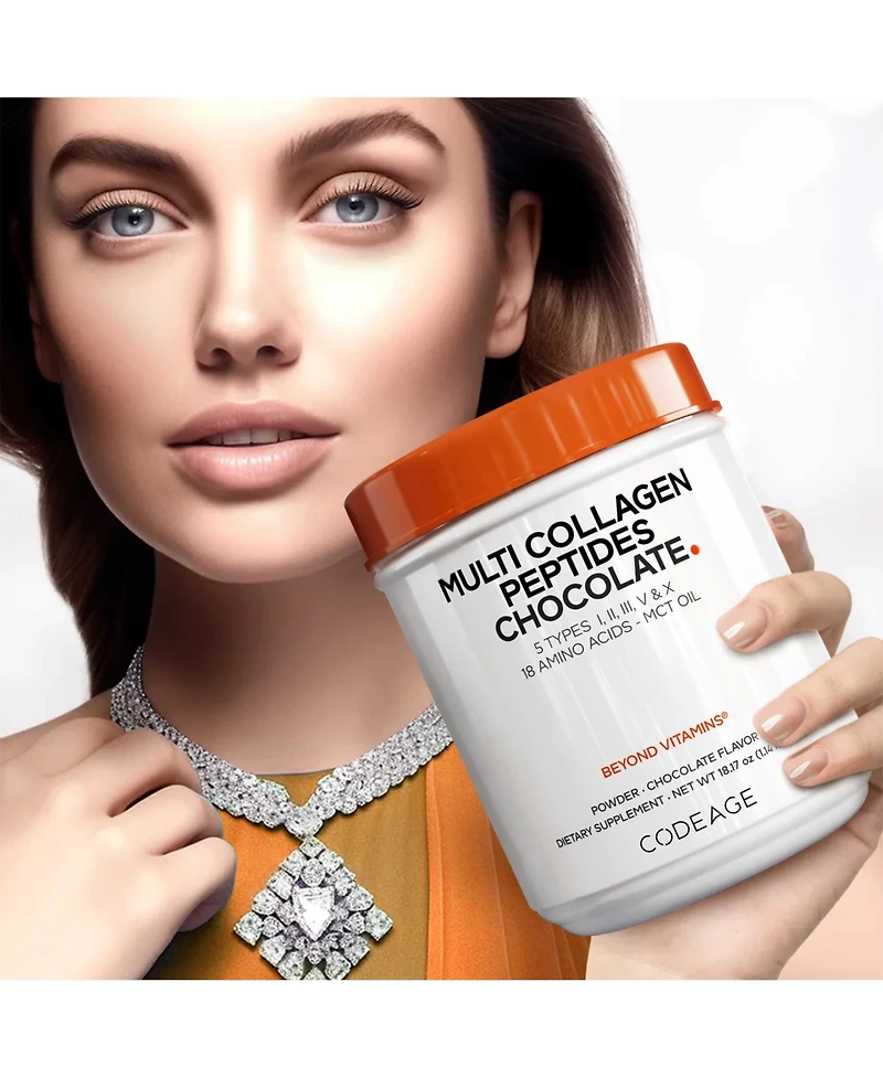 Codeage Multi Collagen Chocolate Protein Powder - Hydrolyzed Bovine Collagen Peptides, 5 Collagen Types & Mct Oil