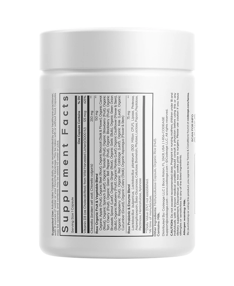 Codeage Raw Vitamin D3+ High Potency 5000 Iu Supplement From Saccharomyces Cerevisiae