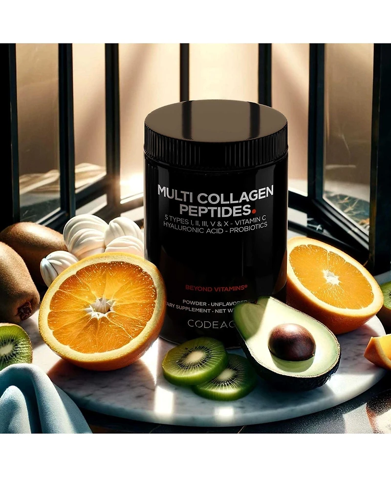 Codeage Multi Collagen Peptides Powder + Probiotics Black Edition, Vitamin C, Hyaluronic Acid Powder Supplement, Grass-Fed, Hydrolyzed, Zero Carbs, Ty