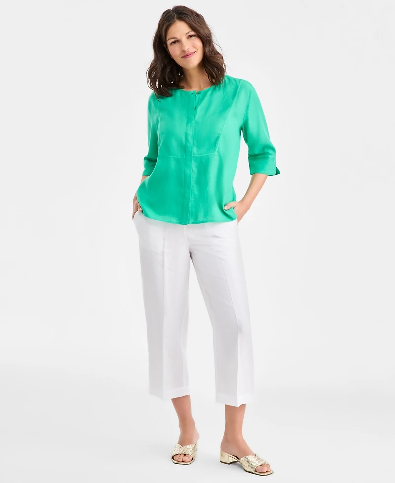 Charter Club Women's 100% Linen Front-Bib 3/4-Sleeve Blouse, Macy's Exclusive