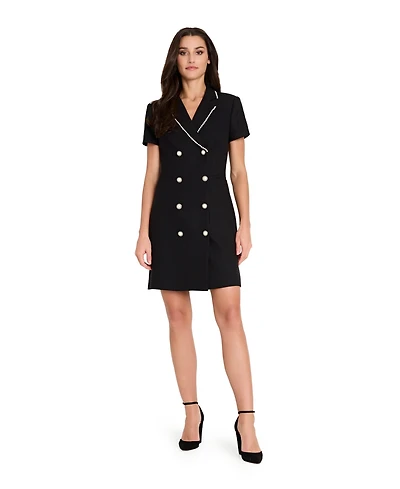 Tahari Asl Women's Imitation Pearl Trim Boucle Coat Dress