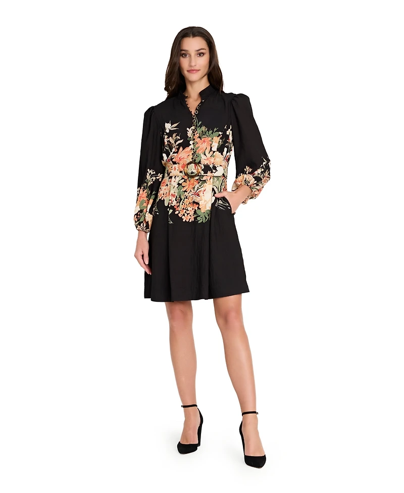 Tahari Asl Women's Long Sleeve Printed Dress