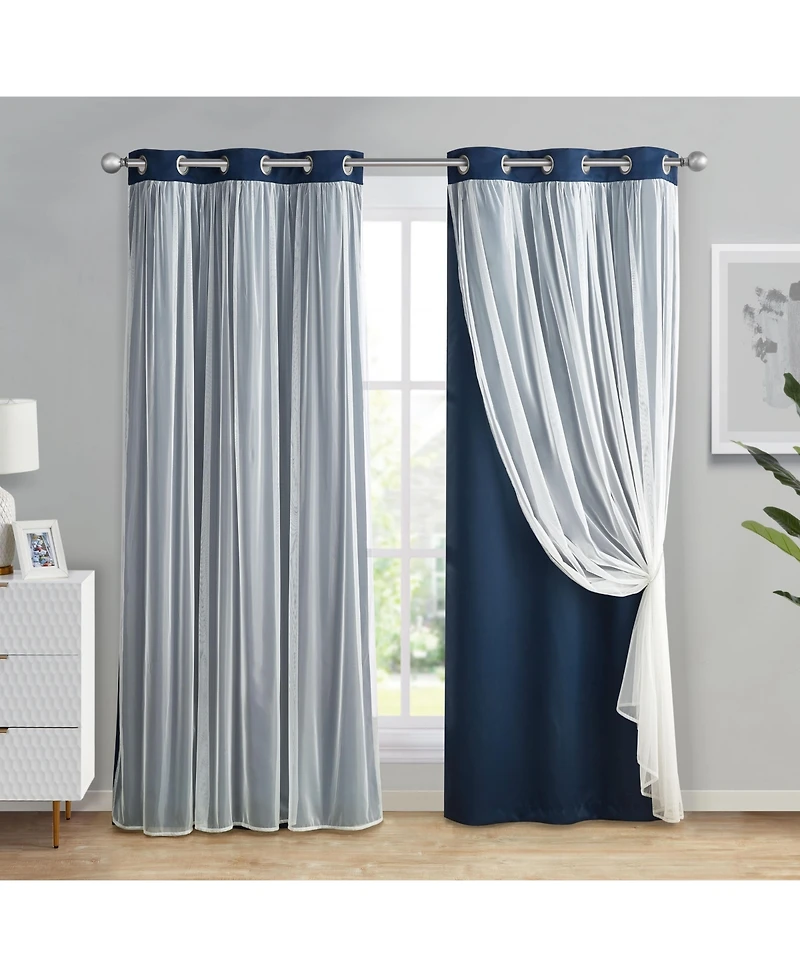 Kate Aurora Basic Elegance 2 Pack Double Layered Hotel Chic Sheer Light Defusing Curtains - 38 in. W x 63 L