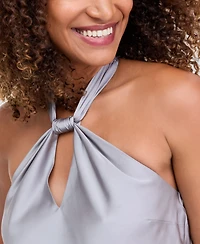 I.n.c. International Concepts Women's Printed Satin Knotted Halter Top, Macy's Exclusive