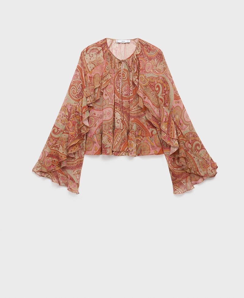Mango Women's Ruffles Printed Blouse