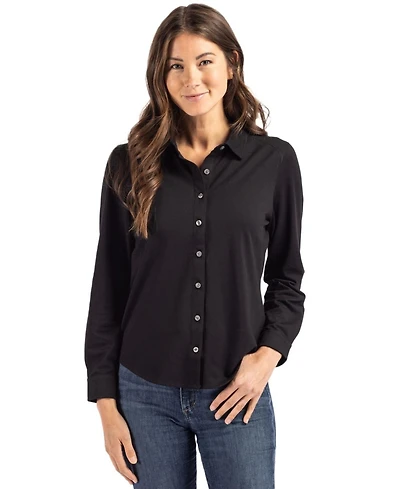Cutter & Buck Women's Advantage Tri-Blend Eco Soft Pique Long Sleeve Knitted Button Up