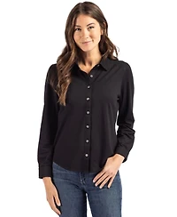 Cutter & Buck Women's Advantage Tri-Blend Eco Soft Pique Long Sleeve Knitted Button Up
