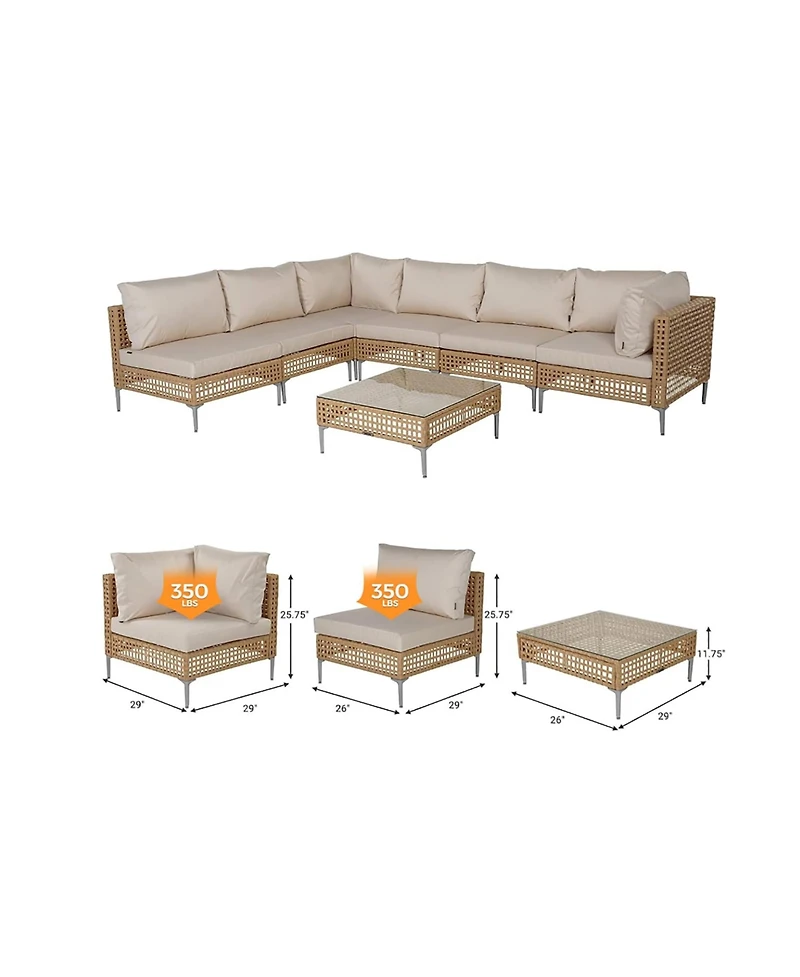 Boyel Living All-Iron Detachable Wicker Corner Sofa Set - 7 Pieces