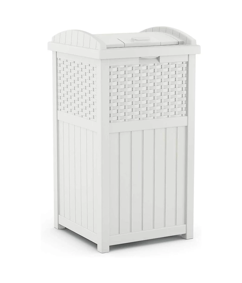 Suncast Wicker Resin Outdoor Hideaway Trash Can Bin with Latching Lid (2 Pack)