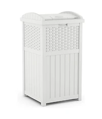 Suncast Wicker Resin Outdoor Hideaway Trash Can Bin with Latching Lid (2 Pack)