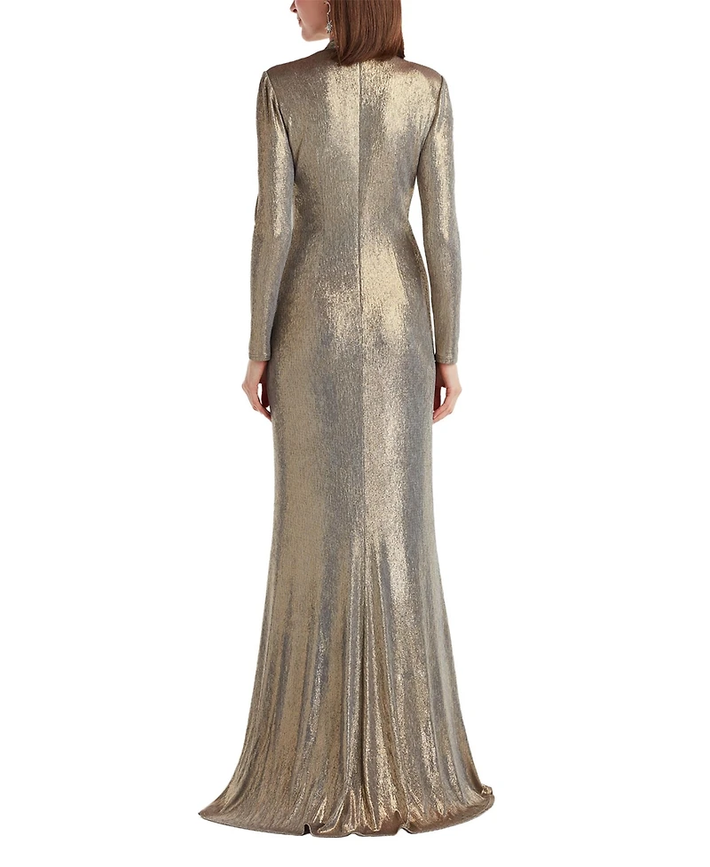 Tadashi Shoji Women's Ferrum Metallic Twist Drape Gown