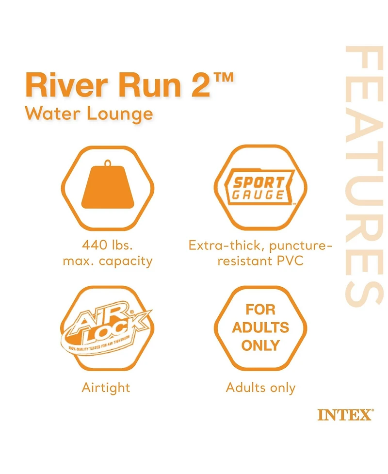 Intex River Run 2 Person Inflatable Tube Raft Float with Cooler for Pool & Lake