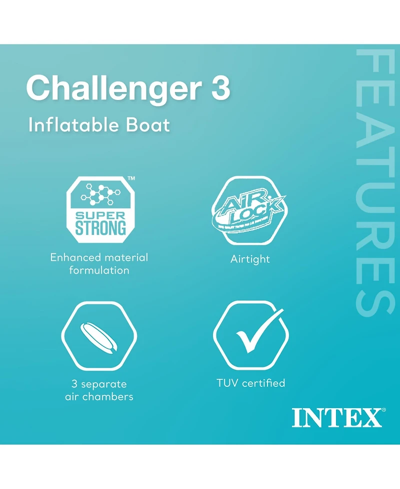Intex 68370EP Challenger 3 Inflatable Raft Boat Set With Pump And Oars, Blue