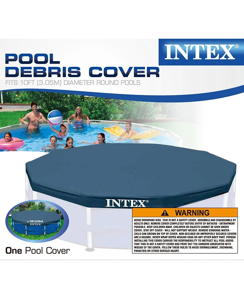 Intex 10 Foot Round Easy Set Outdoor Backyard Swimming Pool Cover, Blue