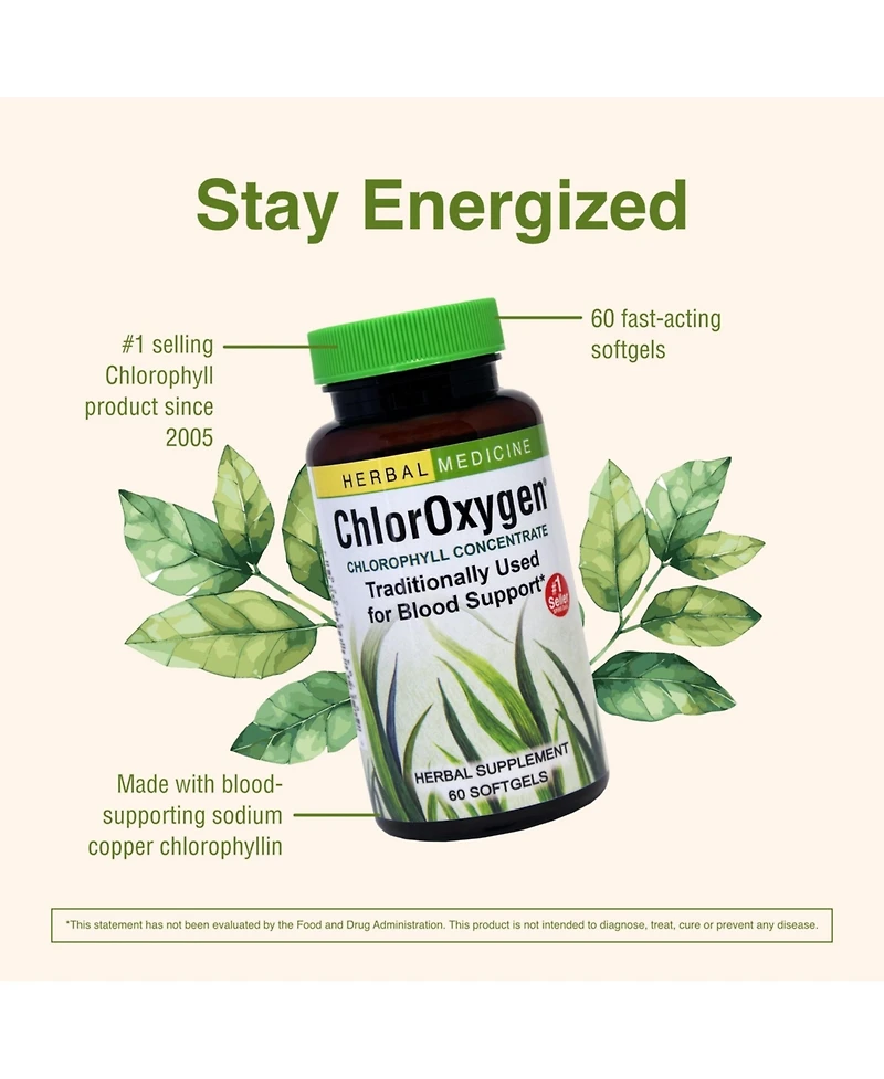 Chloroxygen Chlorophyll Concentrate: 60-Count Bottle of Softgels