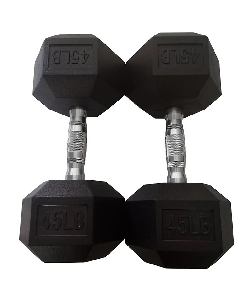 HolaHatha Iron Hexagonal Cast Exercise Dumbbell Free Weight Pair, 45 Pounds