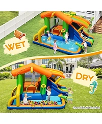 Gymax 8-in-1 Inflatable Bounce House Water Park w/ Slide Water Cannon Blower Excluded