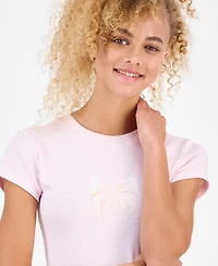 Just Polly Juniors' Pointelle Short-Sleeve Top