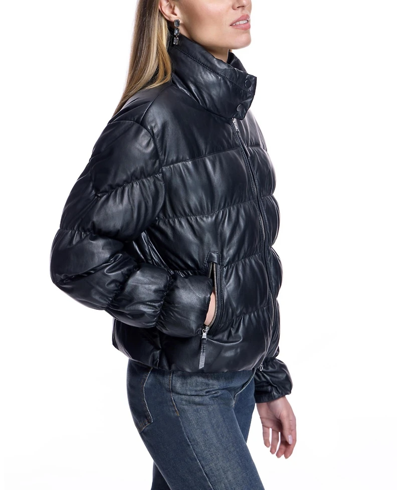 Julia & Stella by Maximilian Women's Ruched Horizontal Leather Jacket