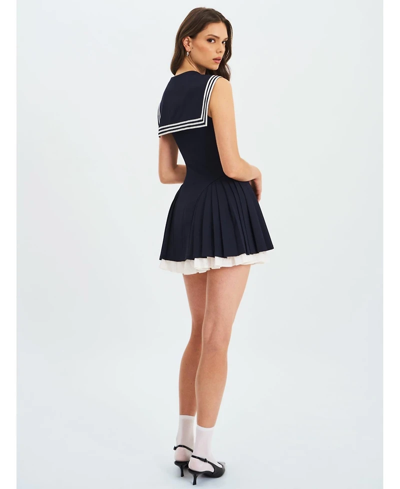 Miss Circle Women's Calliope Navy Sailor Pleated Mini Dress