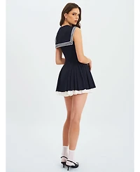 Miss Circle Women's Calliope Navy Sailor Pleated Mini Dress