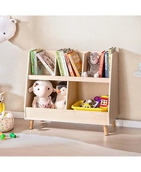 Costway 5-Cube Kids Bookshelf and Toy Organizer Wooden Storage Bookcase with Wood Legs