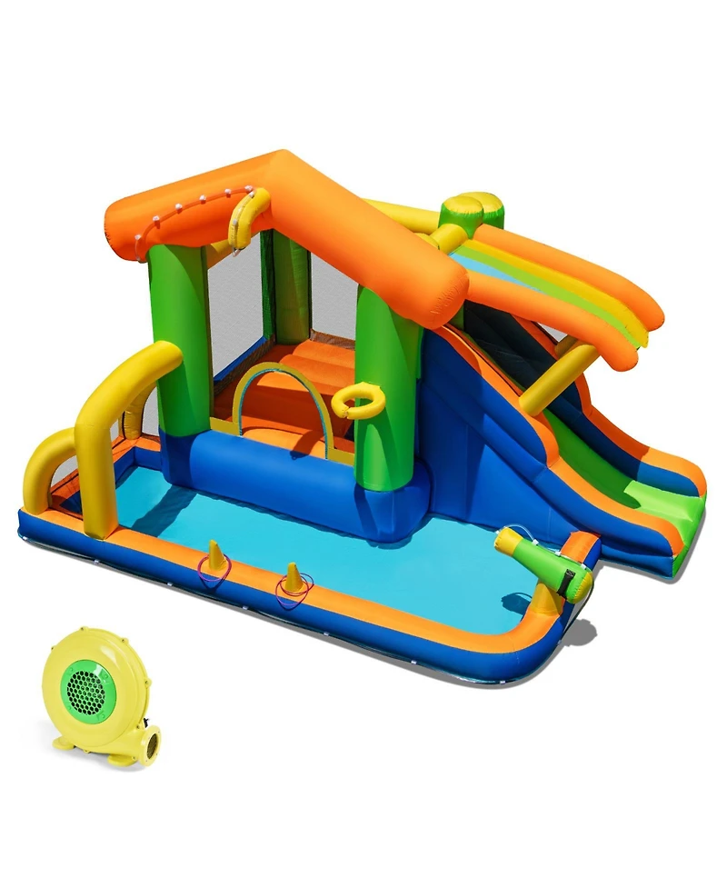 Gymax 8-in-1 Inflatable Bounce House Water Park w/Slide Water Cannon w/ 480W Blower