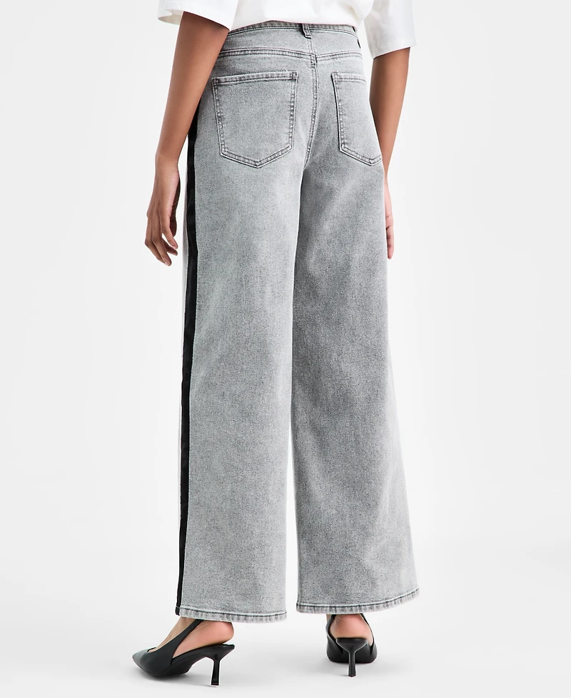 Bar Iii Women's High-Rise Side-Stripe Wide-Leg Jeans, Macy's Exclusive