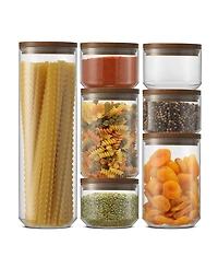 JoyJolt Holden 7-Pc. Stackable Glass Storage Canister Set with Wood Lids
