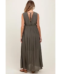 Pinkblush Olive Deep V-Neck Sleeveless Button Down Maternity Maxi Dress