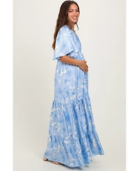 Pinkblush Maternity Floral Short Sleeve Deep V-Neck Tiered Maxi Dress