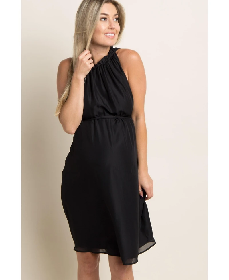 PinkBlush Black Chiffon High Neck Maternity Dress
