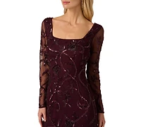 Adrianna Papell Women's Beaded Long Sleeve Dress