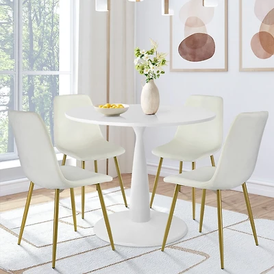 5-Piece Dining Set with 35.5" Round Table, 4 Upholstered Chairs with Metal Legs, Ideal for Small Spaces-Maison Boucle