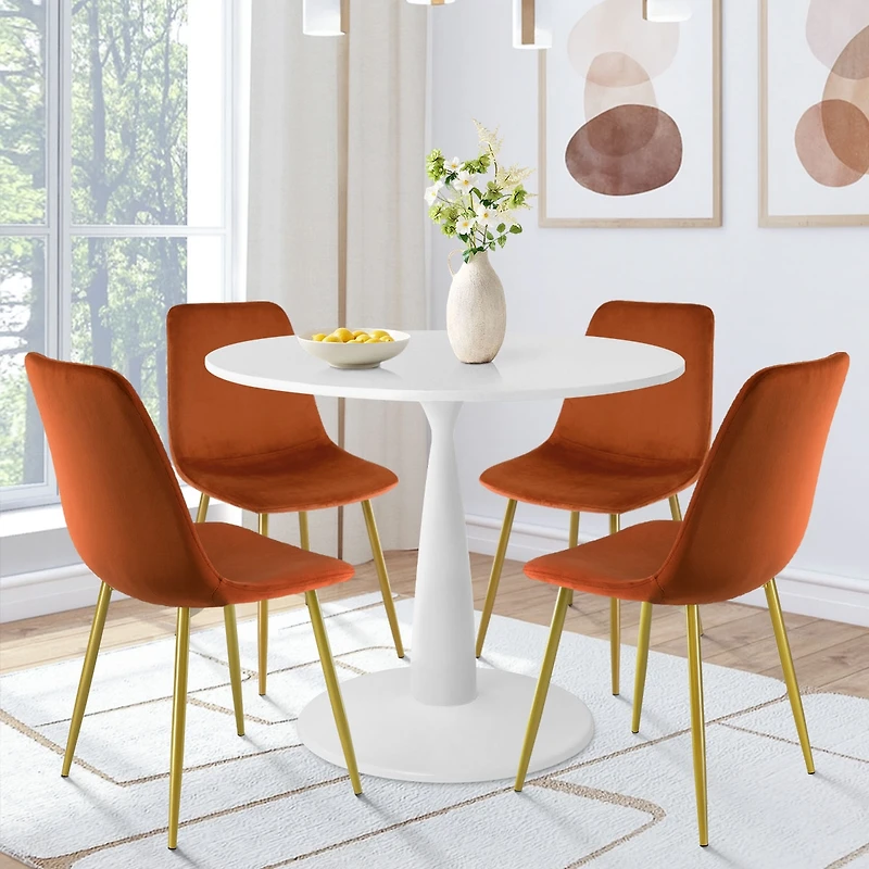 5-Piece Dining Set with 35.5" Round Table, 4 Upholstered Chairs Metal Legs, Ideal for Small Spaces-Maison Boucle
