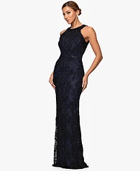 Xscape Petite High-Neck Sleeveless Lace Sheath Gown